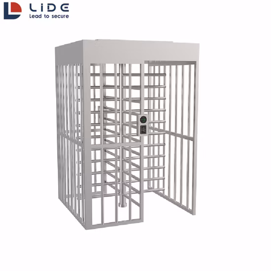 Barrera de control de acceso de altura completa con torniquete y lector de tarjetas de identificación IC para edificios de oficinas.